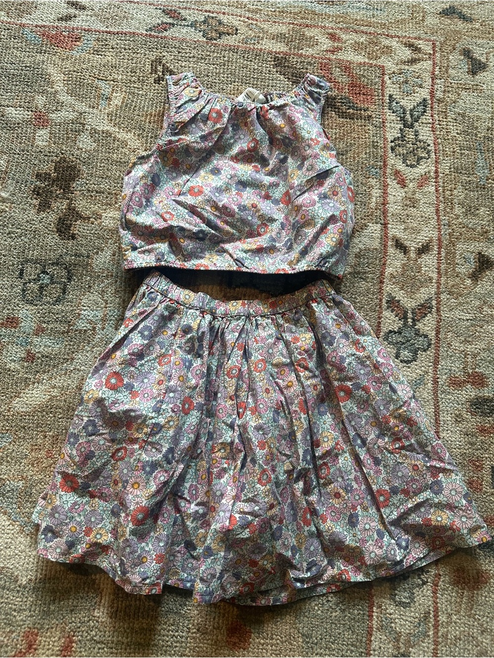 Floral Two-Piece Crop Top & Skirt Set - Multicolor
